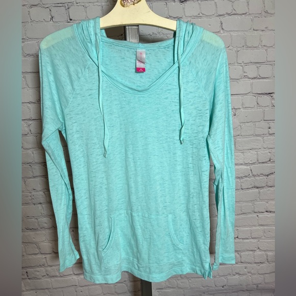 No Boundaries hooded light weight long sleeve top. Size: M (7-9) Aqua Color. - Picture 6 of 8
